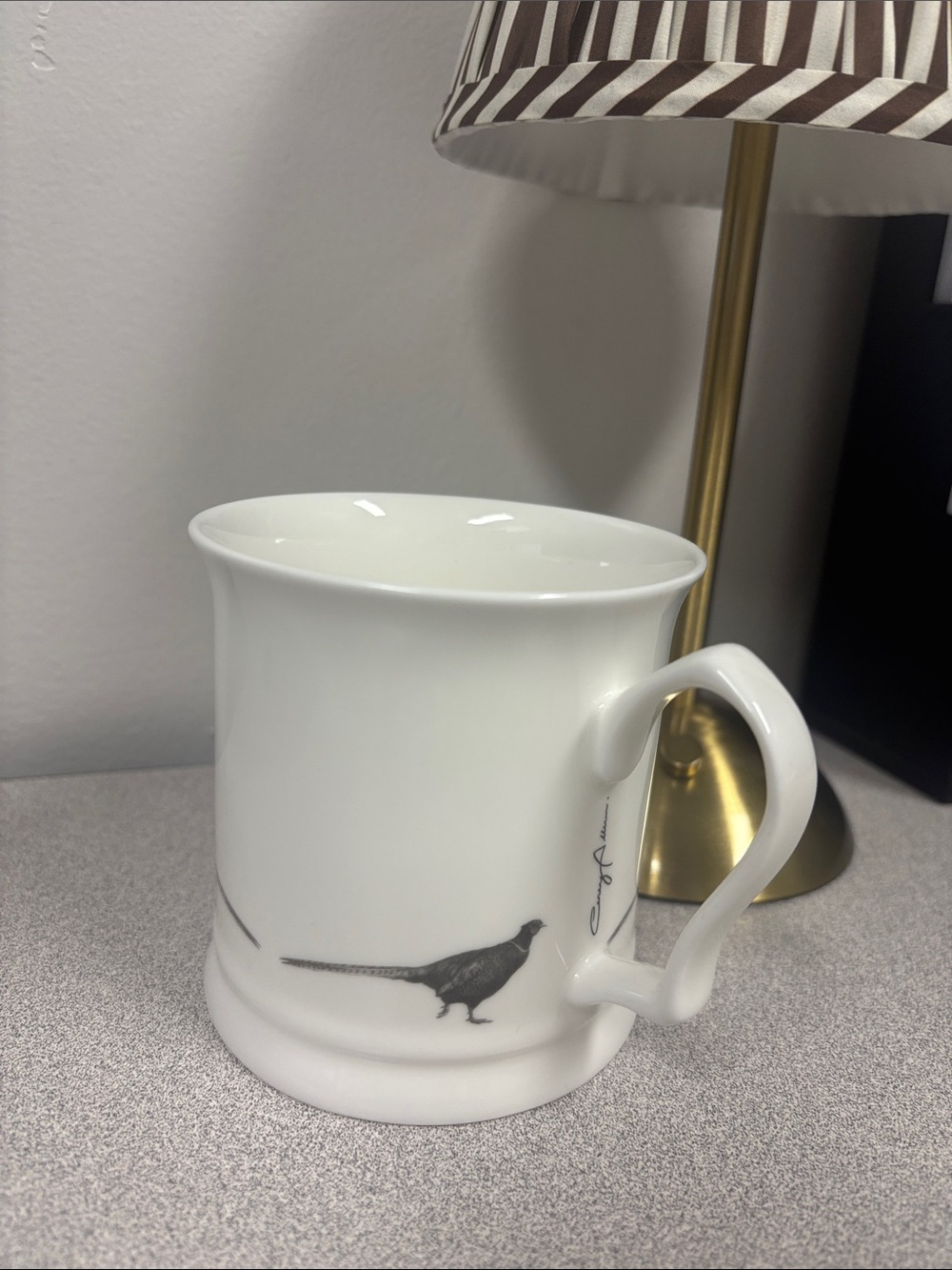 White Bone China Pheasant Accent Mug by Casey Allum